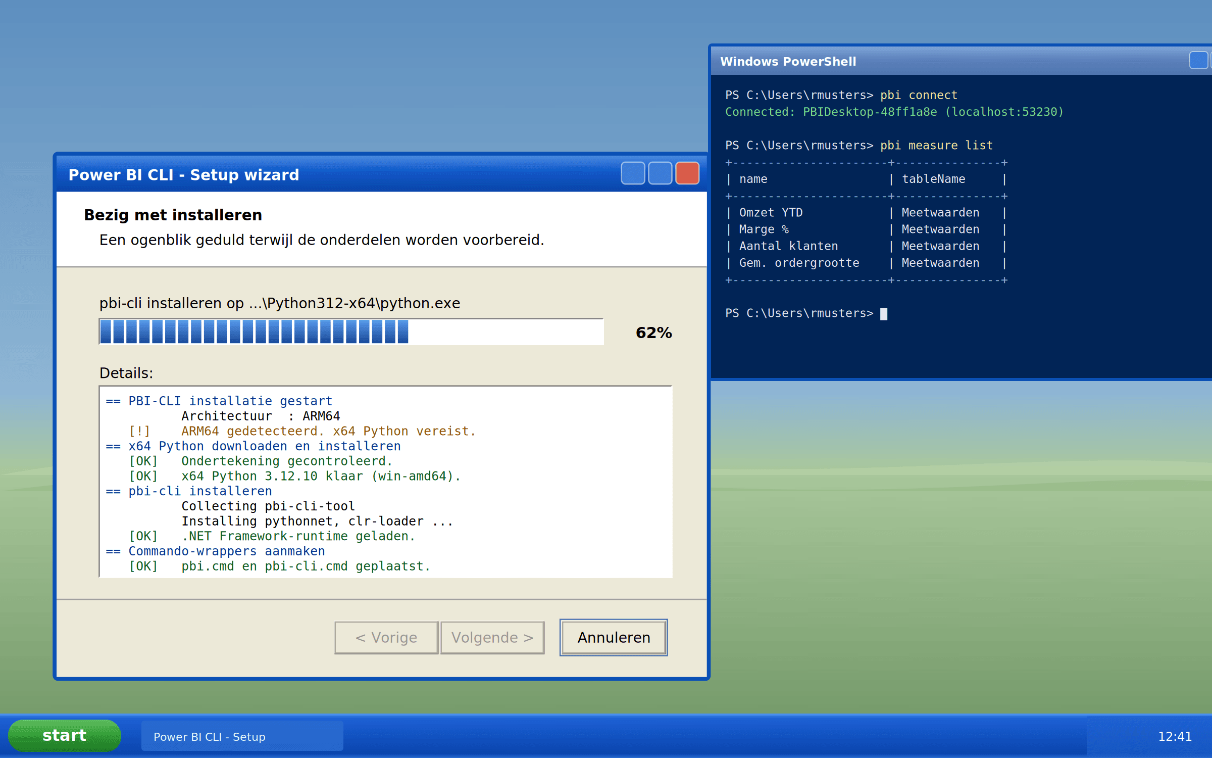 Preview van de Power BI CLI installatiewizard